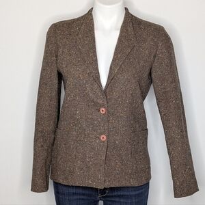 Vintage Happy Legs Brown Speckled Donegal Tweed Button Up Blazer Jacket 7
